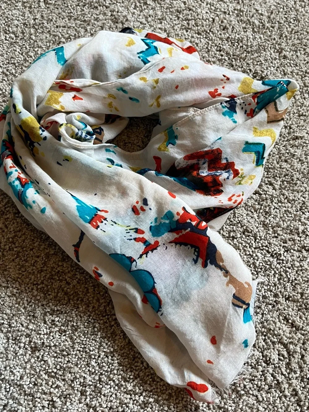 Fraas White Scarf with Multicolor Floral and Abstract Print